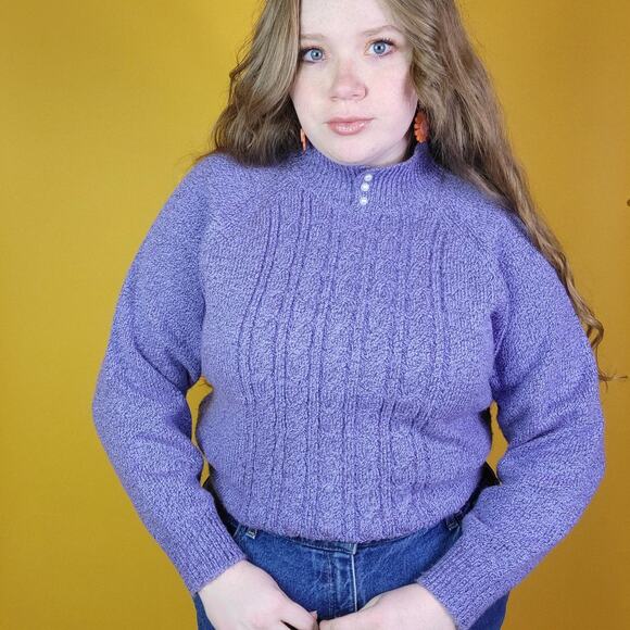 Vintage Karen Scott Lilac Purple Mockneck Cable Knit Sweater, PL - Picture 1 of 4
